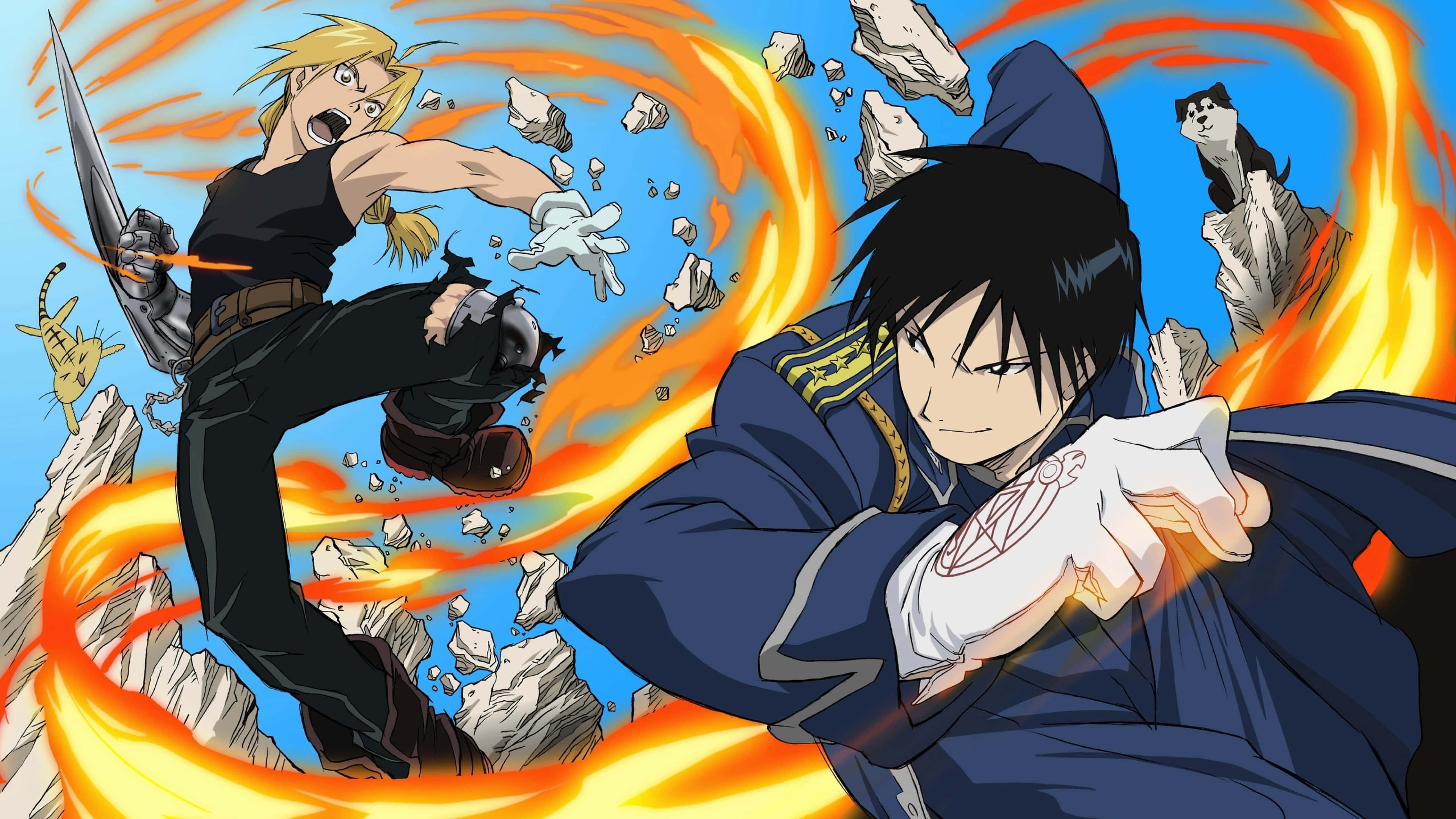 to anime karakterer kæmper med ild Wallpapers