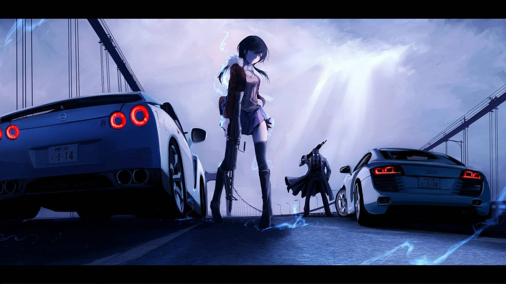 To animebiler på en bro Wallpapers
