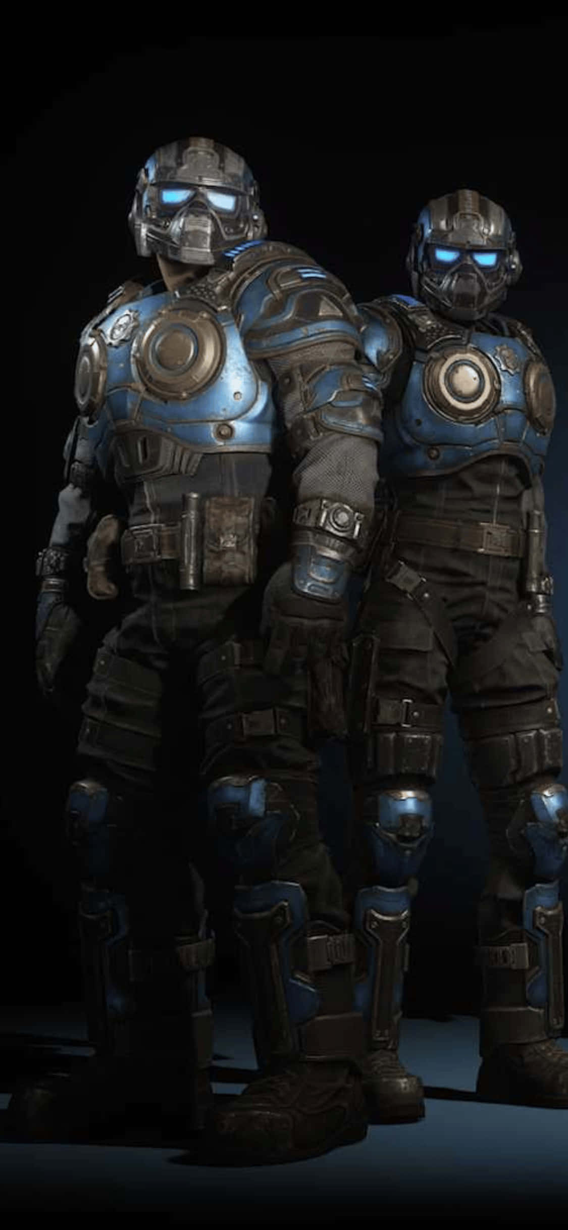 to mænd i blå Gears of War dragter stående ved siden af hinanden Wallpapers