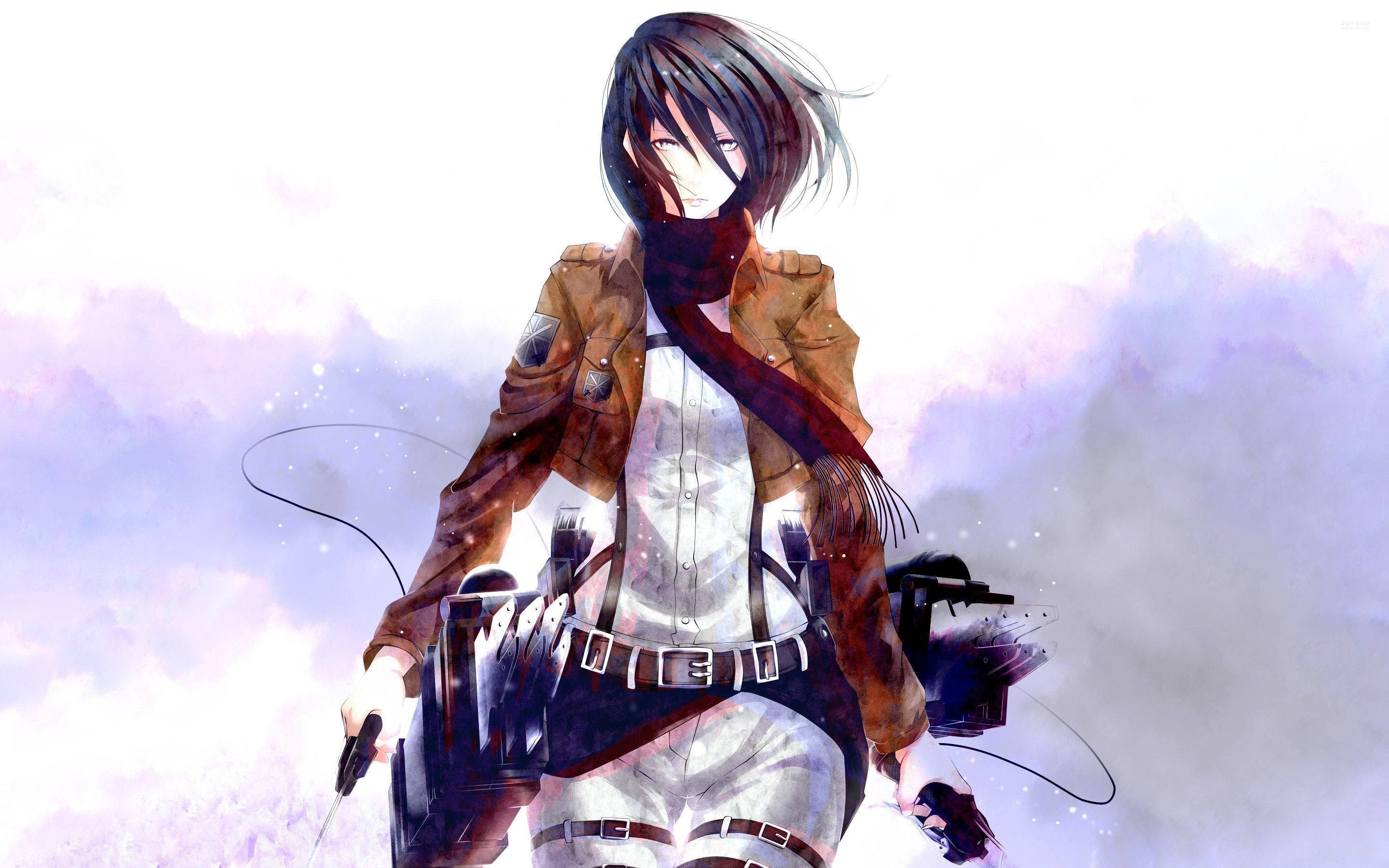 To modige spejdere, Mikasa Ackerman og Eren Yeager, forbereder sig til kamp i Attack on Titan-animeen. Wallpapers