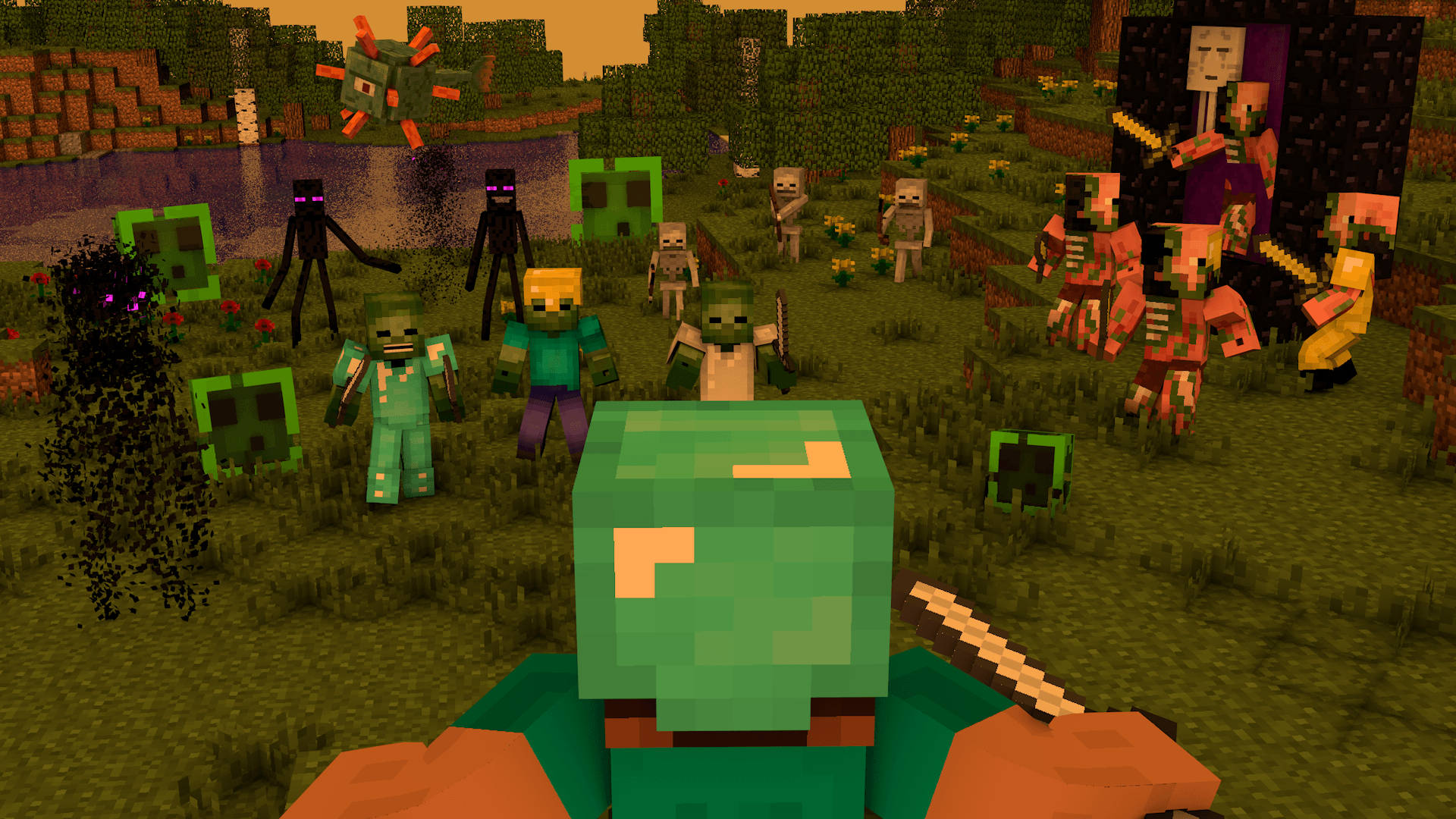 To skurke i kamp i Minecraft Wallpapers