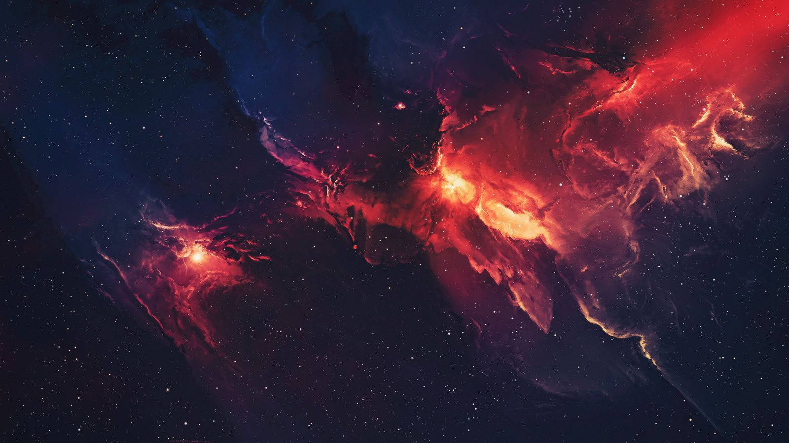 To strålende eksplosioner af glødende rødt bølger ud i en spiralgalakse af stjerner. Wallpapers