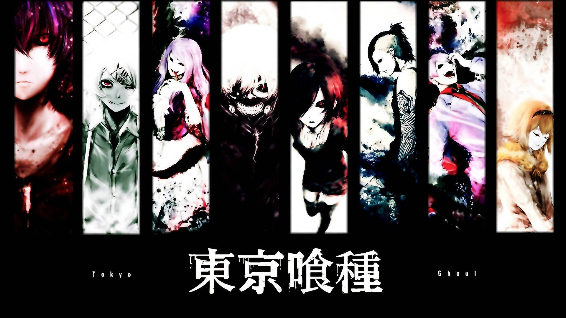 Tokyo Ghoul karakterer med japansk tekst Wallpapers