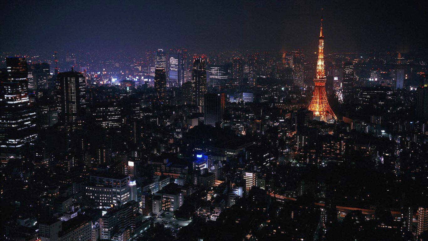 Tokyo Tower oplyst om natten Wallpapers