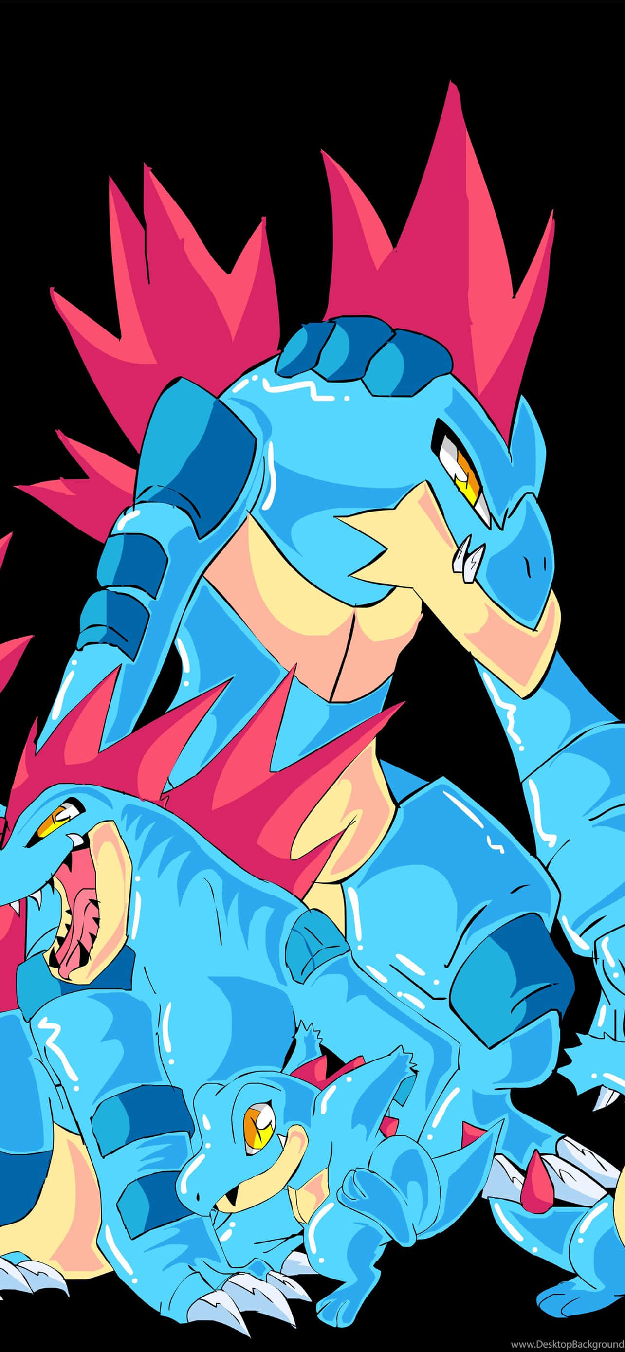 Totodile Evolution - Øjebliksbilleder af Totodile, Croconaw og Feraligatr i sort Wallpapers