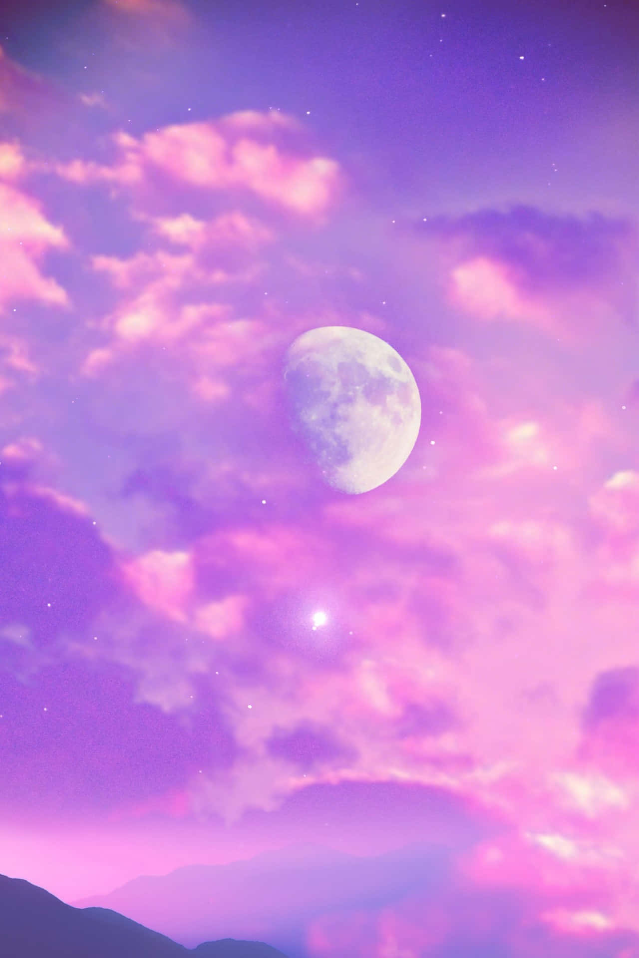 Trippy æstetisk sky i pastel lilla med måne Wallpapers