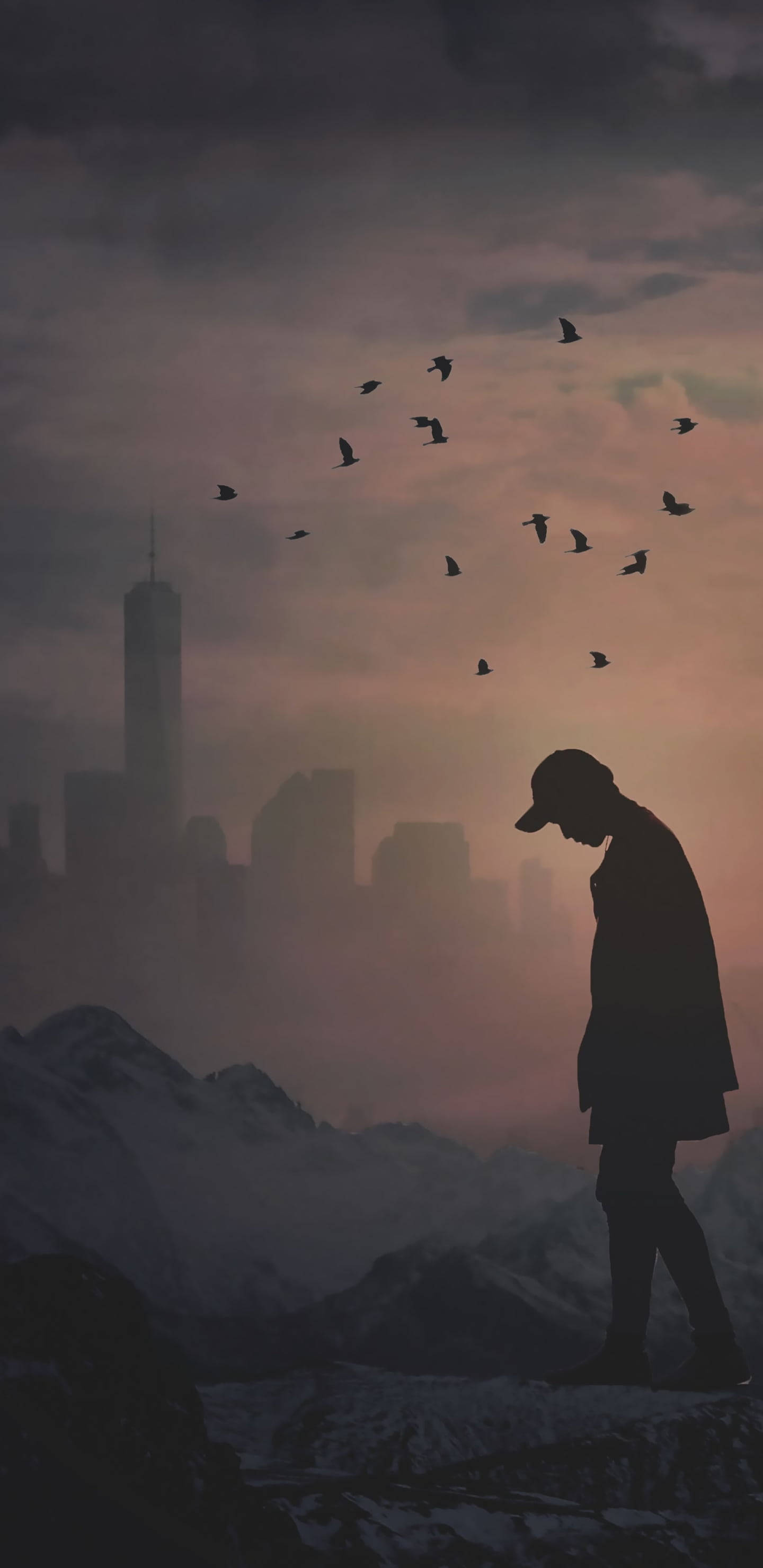 Trist anime-dreng i silhuet æstetik Wallpapers