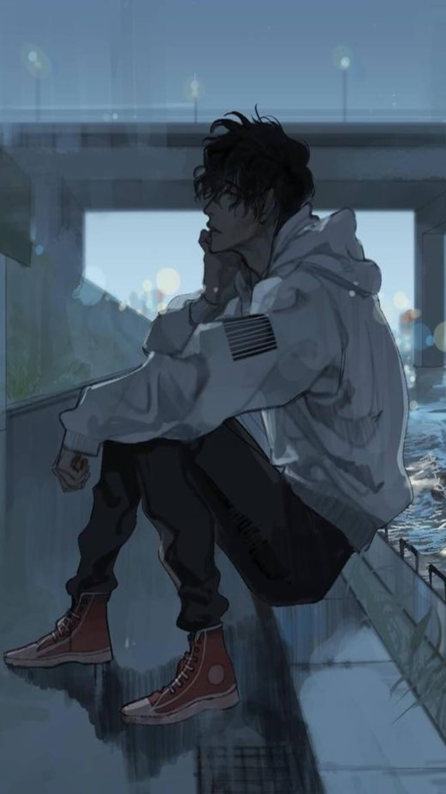 Trist Anime Hvid Jakke Æstetik Wallpapers