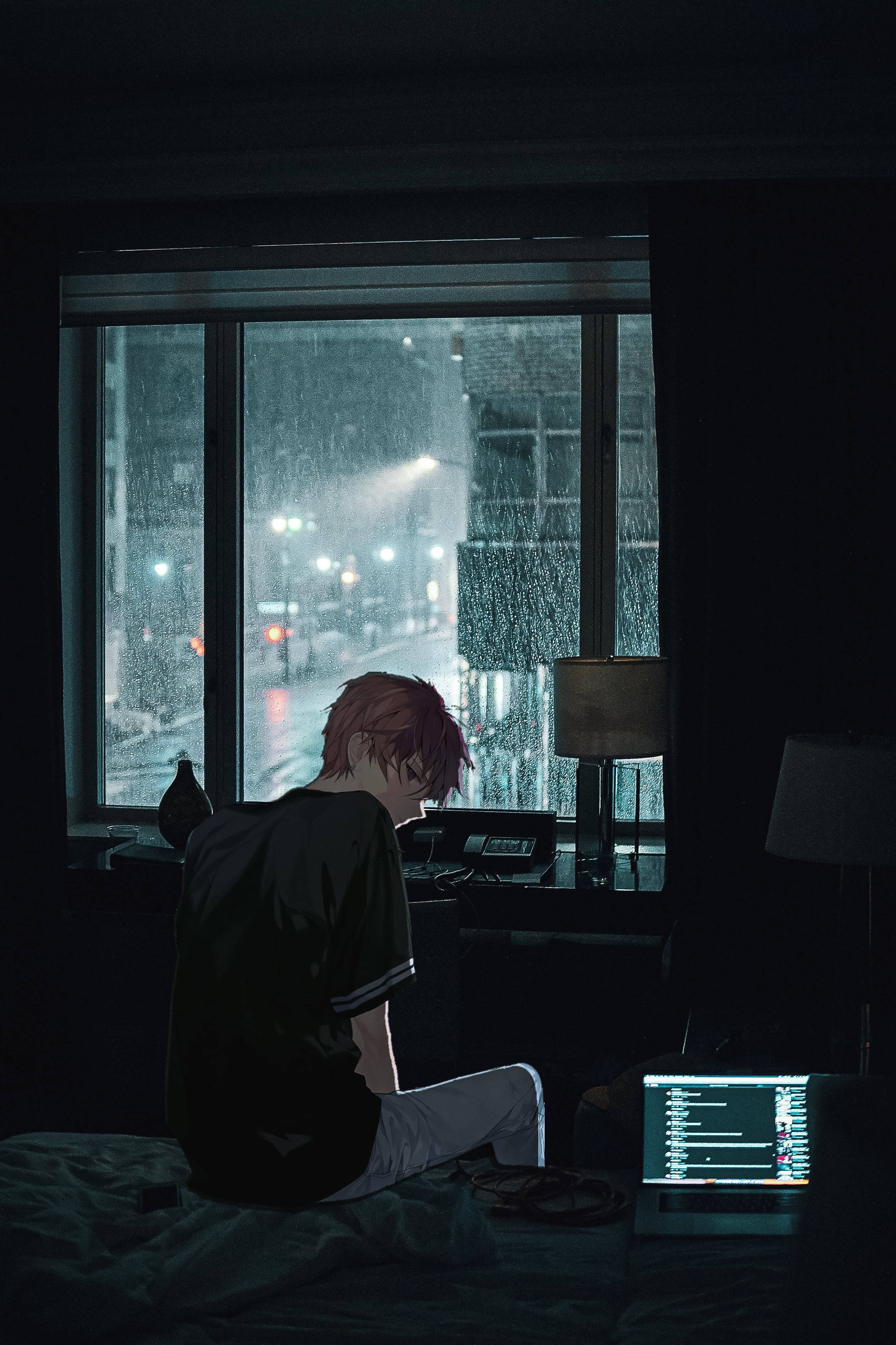 Trist anime i mørkt rum æstetik Wallpapers