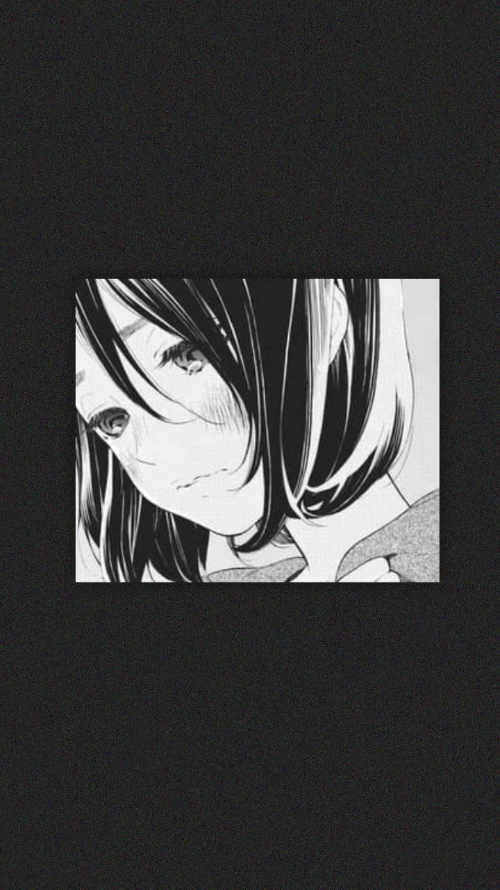 Trist animepige sort/hvid æstetisk telefon Wallpapers