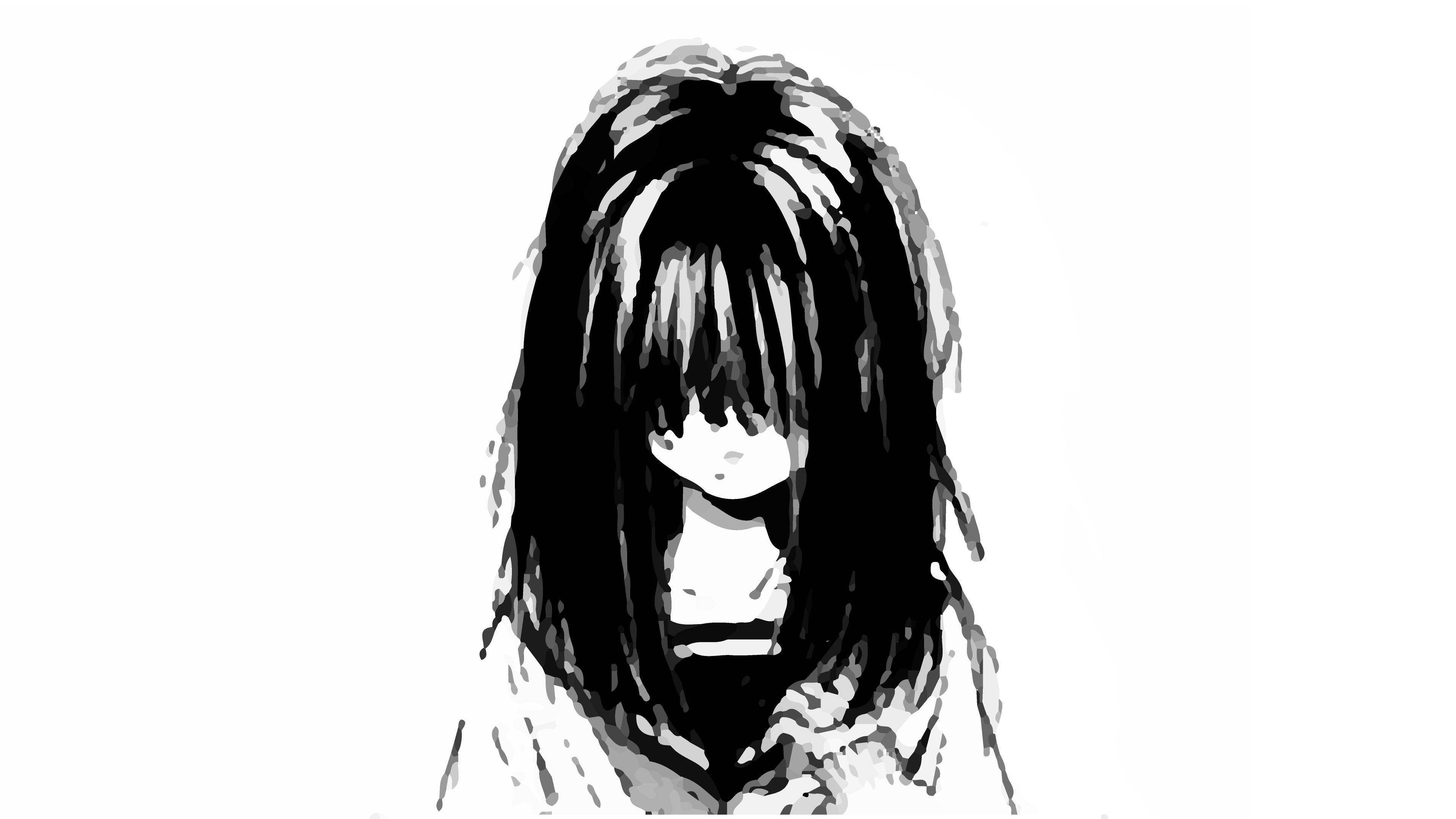 Trist animepige i sort-hvid skoleuniform Wallpapers