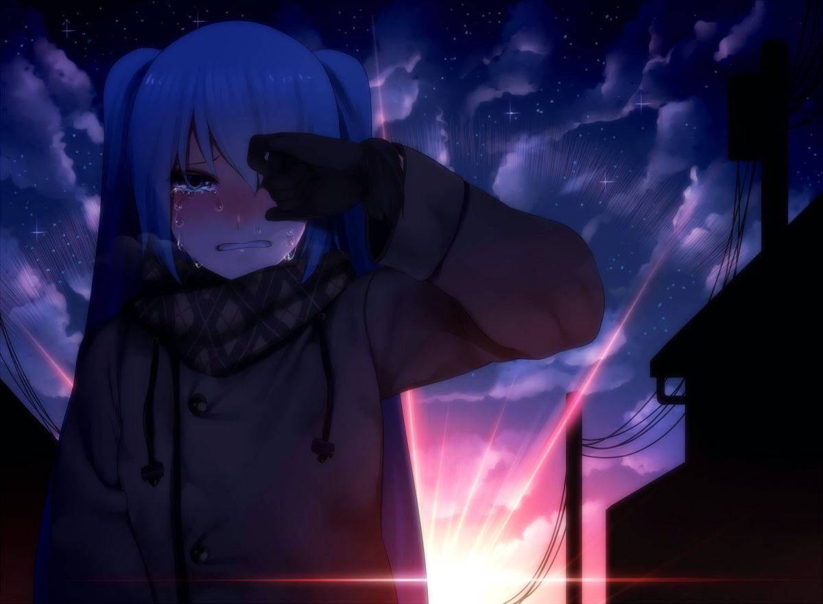 Trist animepige ved solnedgang æstetik Wallpapers