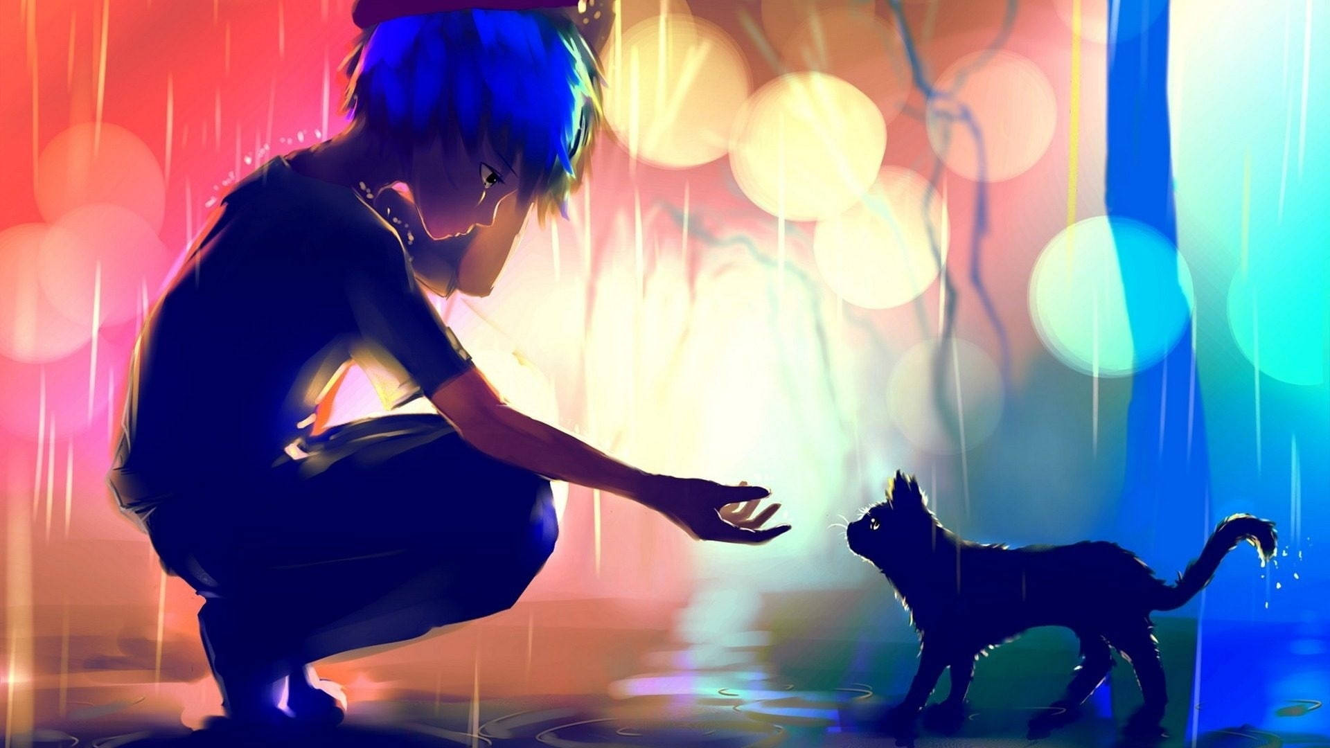Trist dreng nusser sort kat Wallpapers