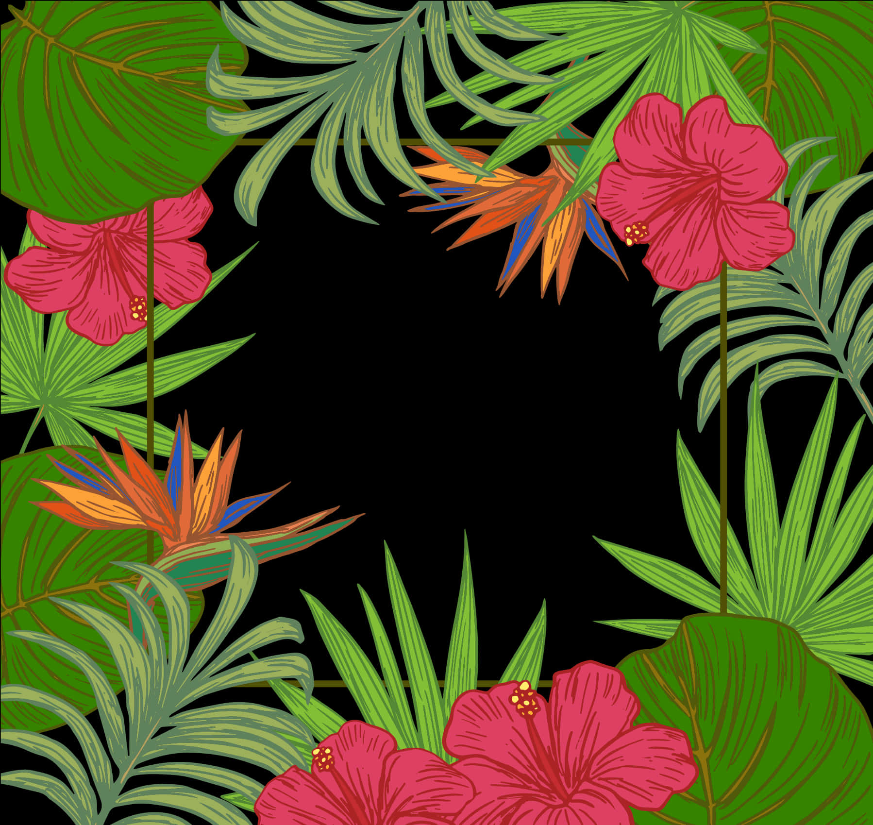 Tropisk blomsterramme med sort baggrund Wallpapers