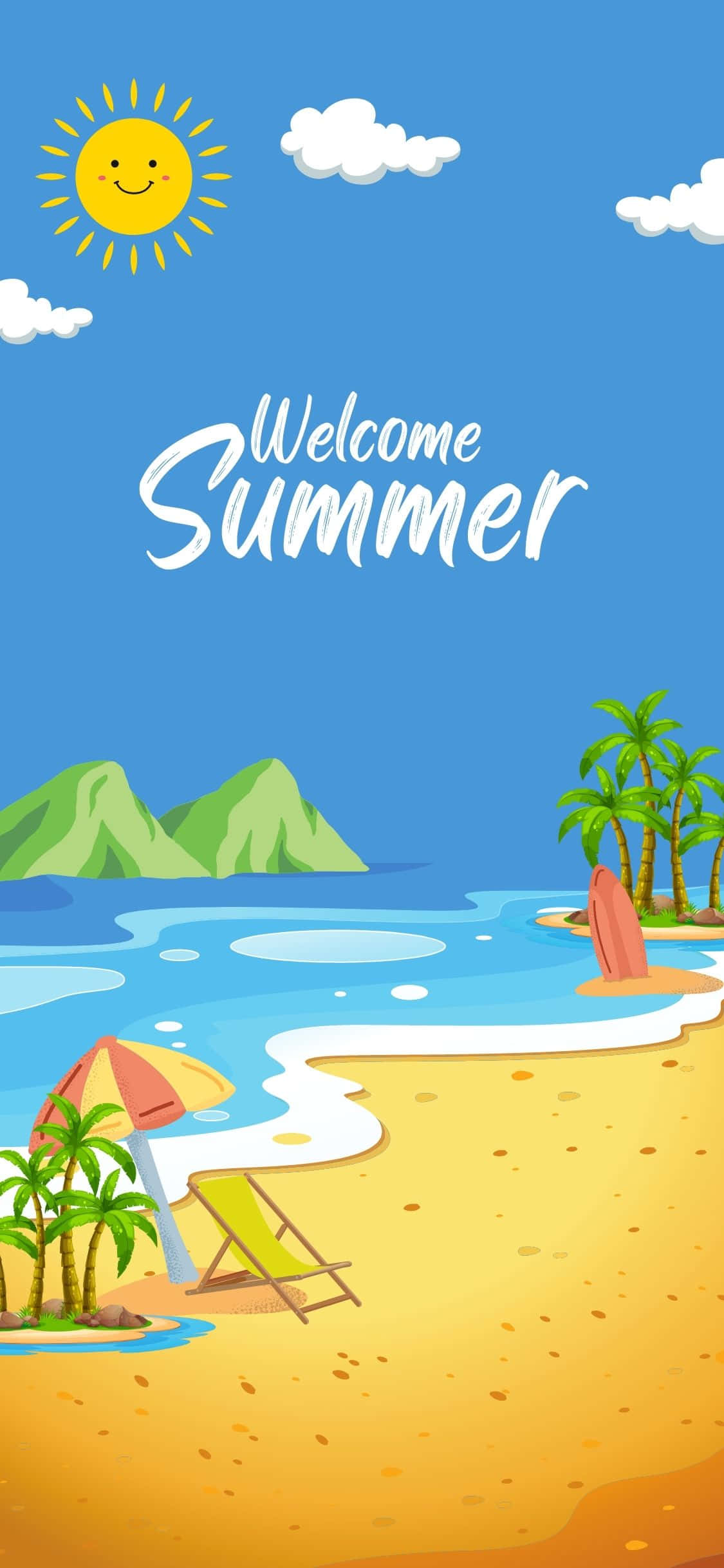 Tropisk strandscene illustration iPhone X sommerbaggrund Wallpapers