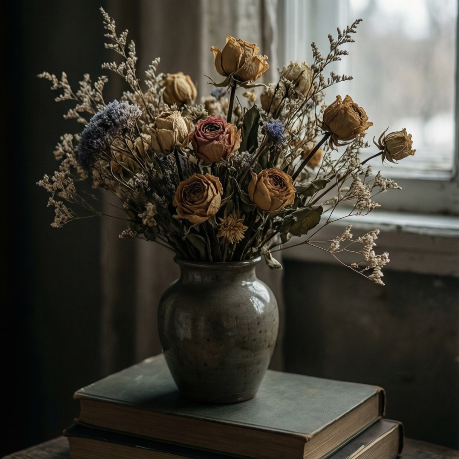 Tørrede blomster på bøger Wallpapers