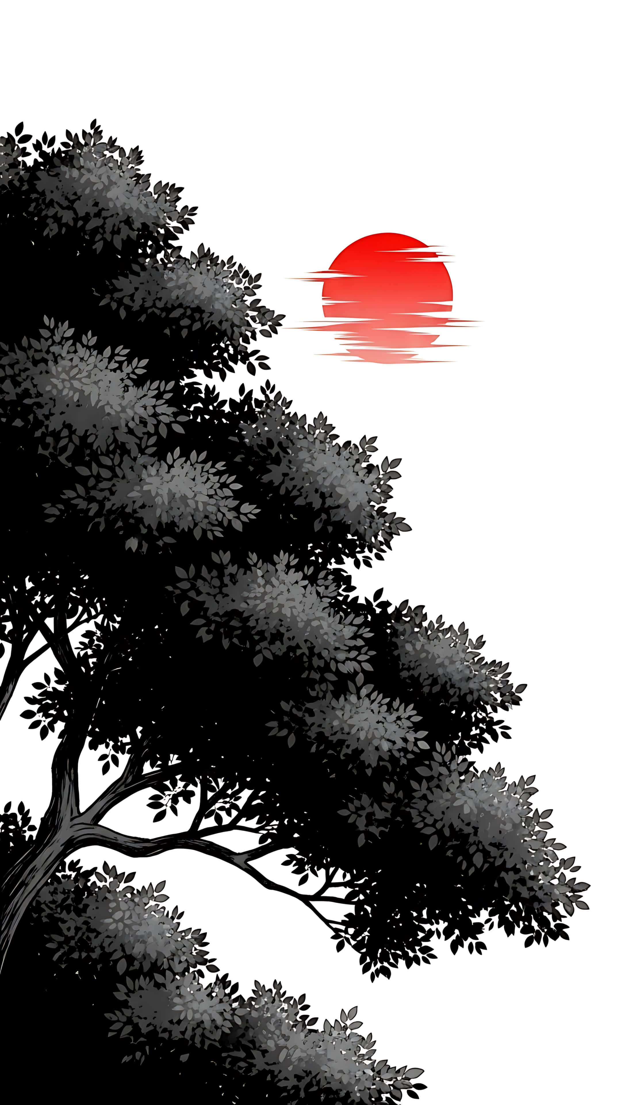 Træsolnedgang i blæk Wallpapers