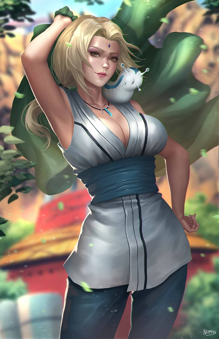Tsunade poserer udendørs med Katsuyu — Naruto Wallpapers