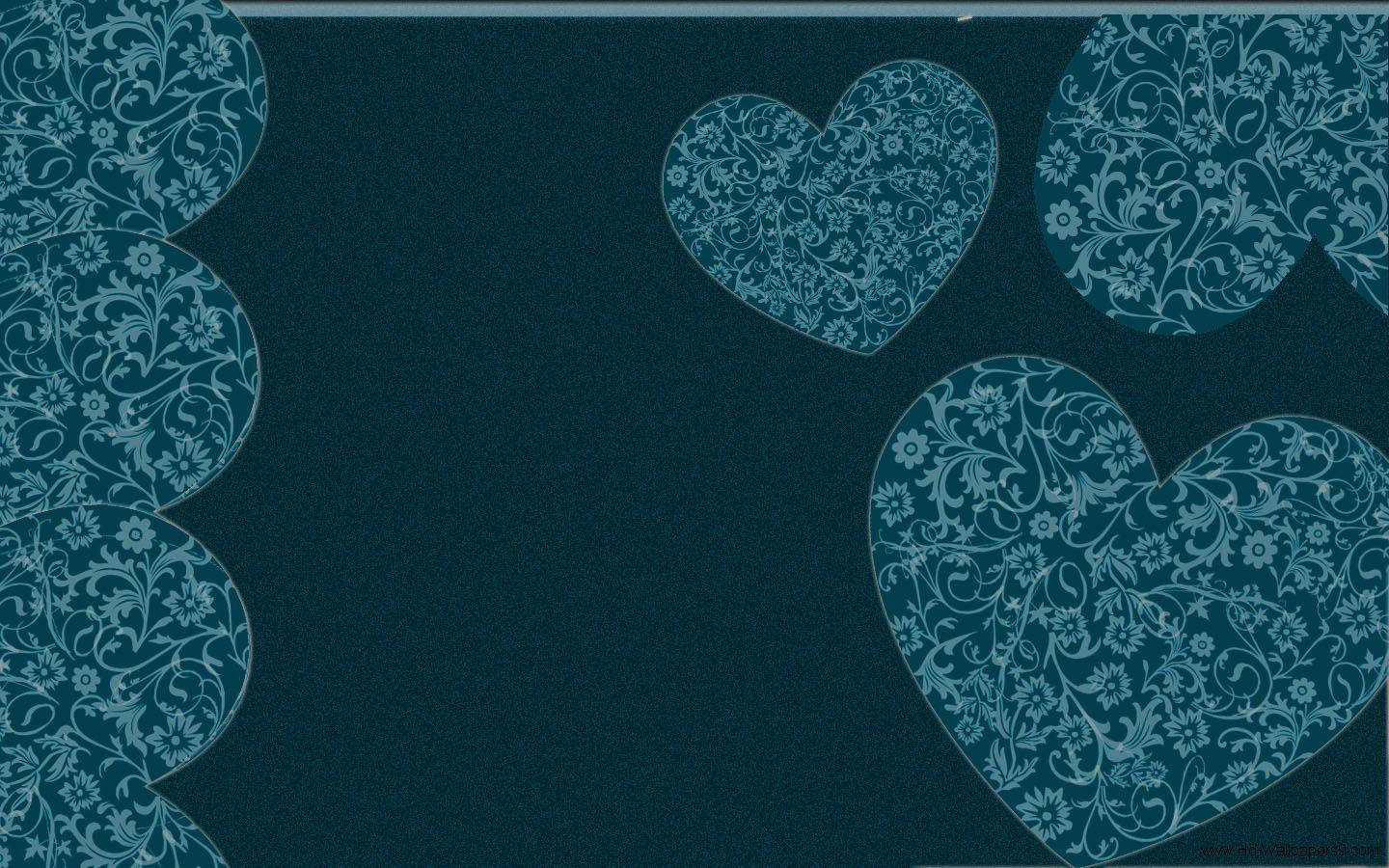Turkise blomsterhjerter sødt skrivebord Wallpapers