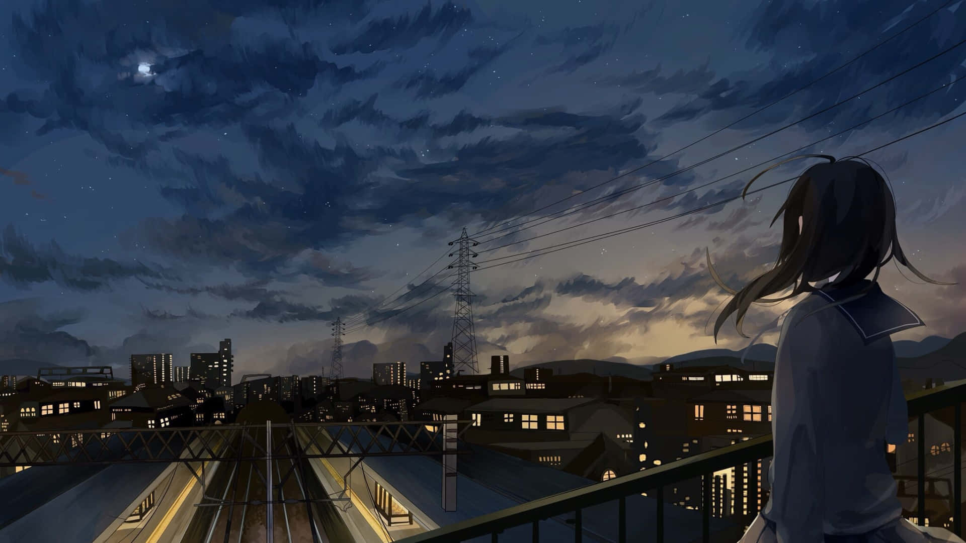 Udforsk de farverige gader i Anime City! Wallpapers