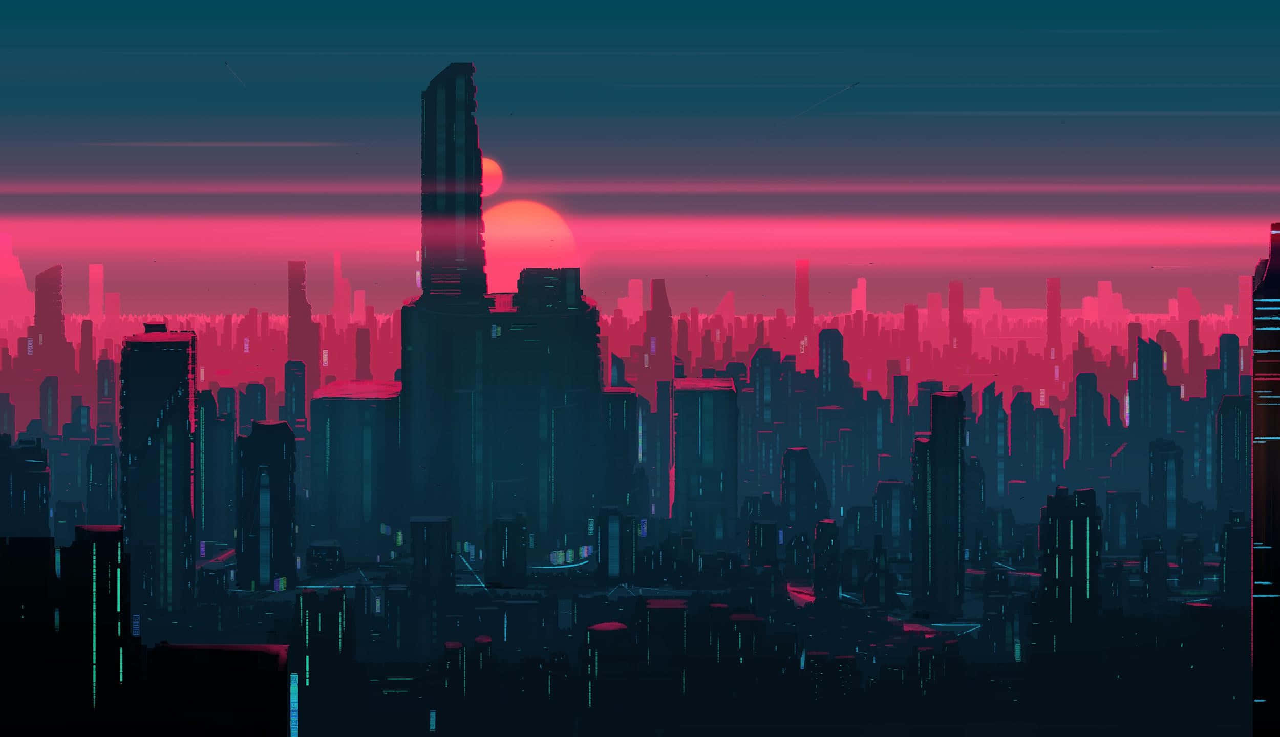 Udforsk de levende farver i Neon City. Wallpapers