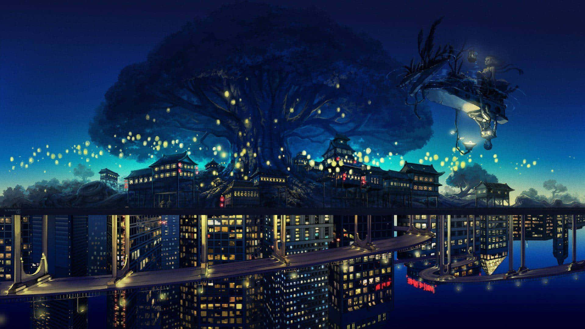Udforsk de summende gader i Anime City Wallpapers