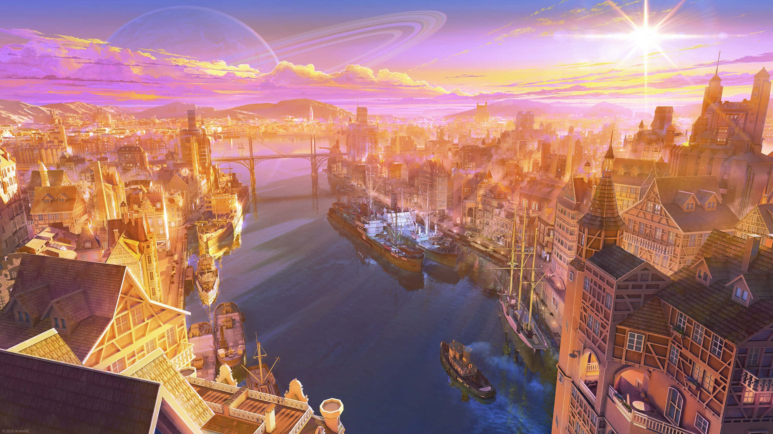 Udforsk de travle gader i Anime City Wallpapers