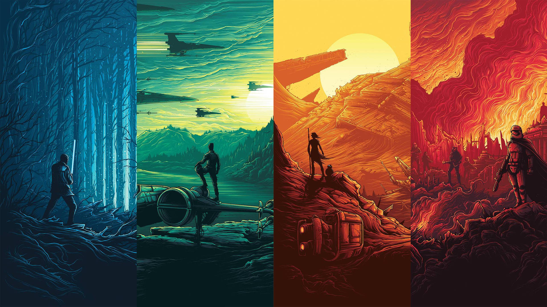 Star Wars-baggrundsbillede af en Stormtrooper, der står på klipper på en slagmark i The Force Awakens — Star Wars Wallpapers