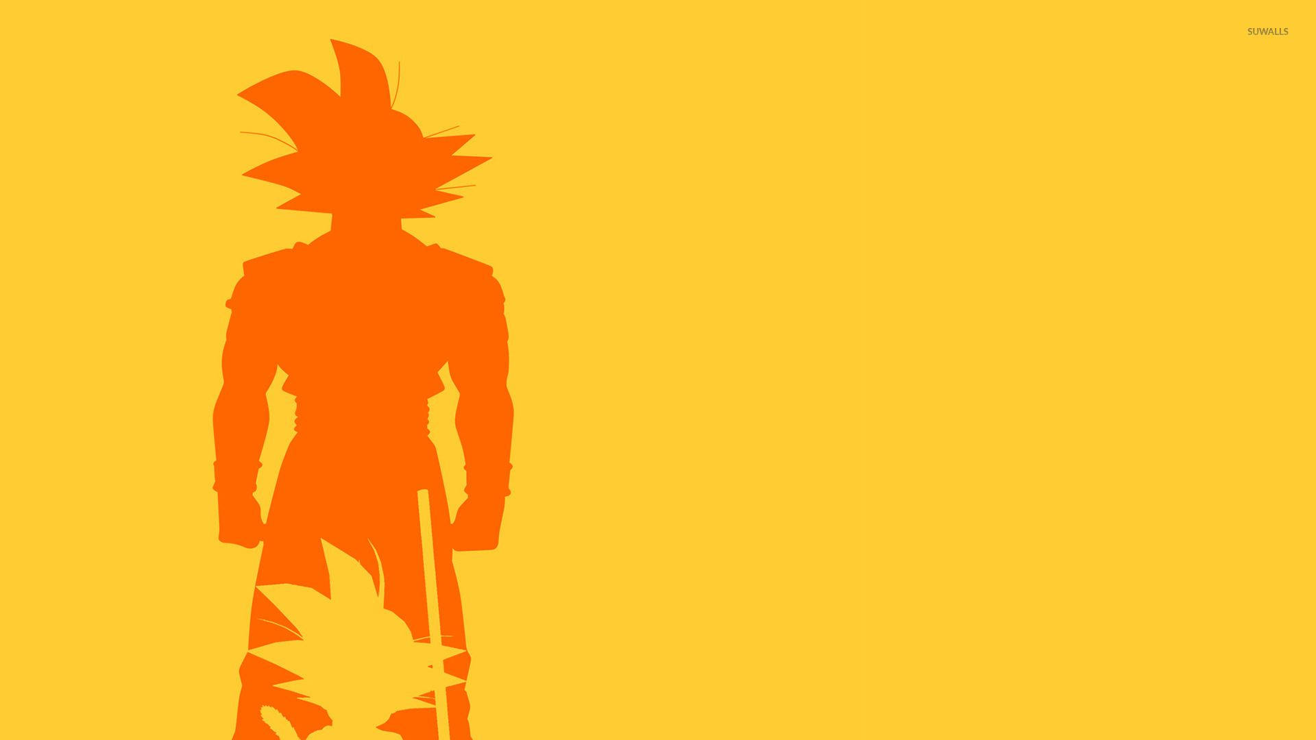 Dragon Ball Z super broly San Goku og Gohan skygge i en orange og gul minimalistisk baggrund. — Goku Wallpapers