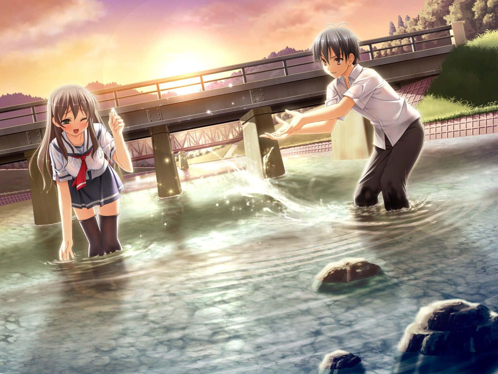 Unge anime-par, der holder om hinanden Wallpapers