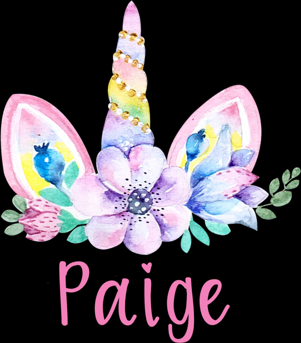 Unicorn blomster pandebånd personliggjort med navnet Paige Wallpapers
