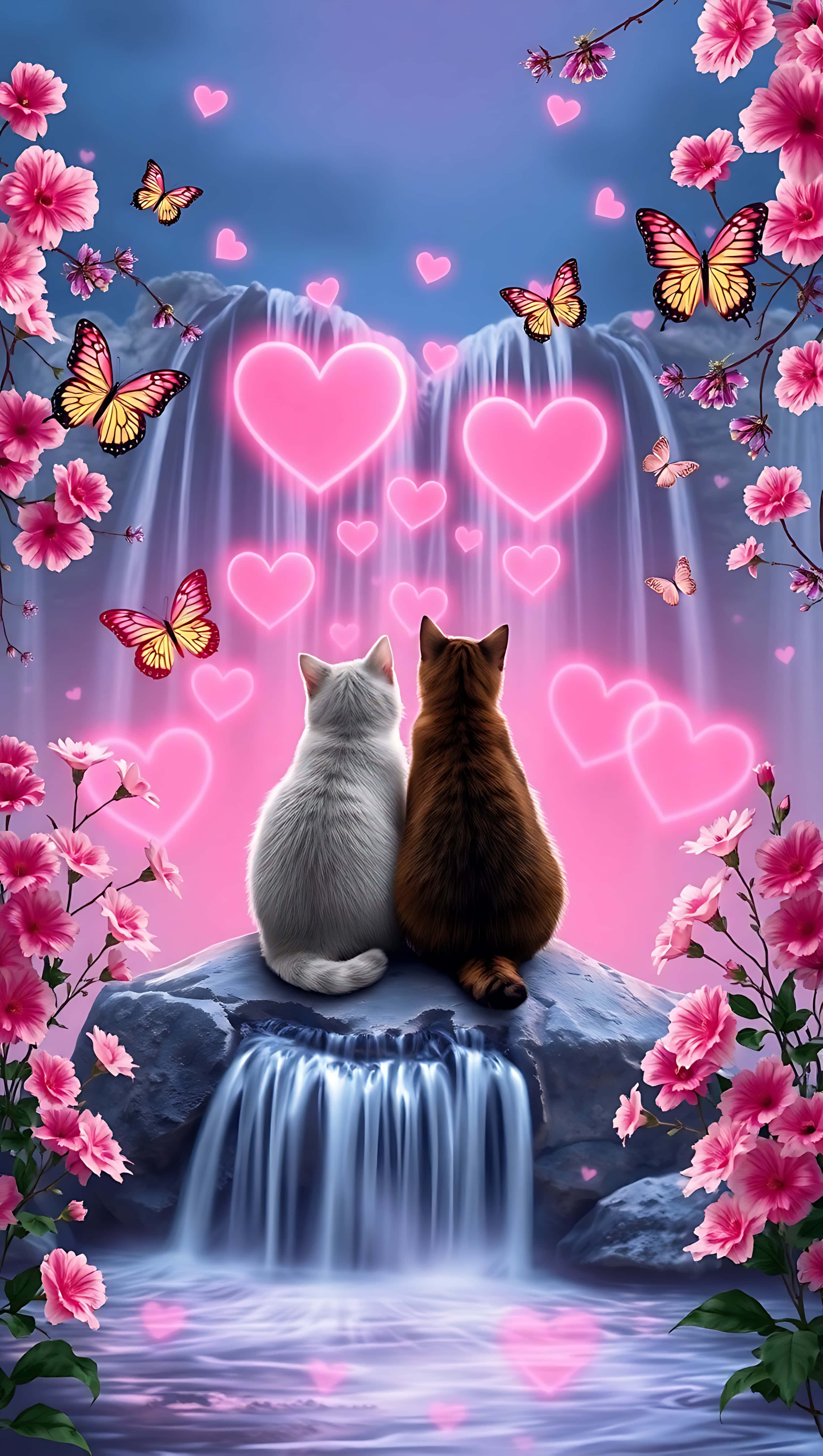 Valentine's Serenity: Katte og kærlighedsglød. smartphone wallpaper Wallpapers