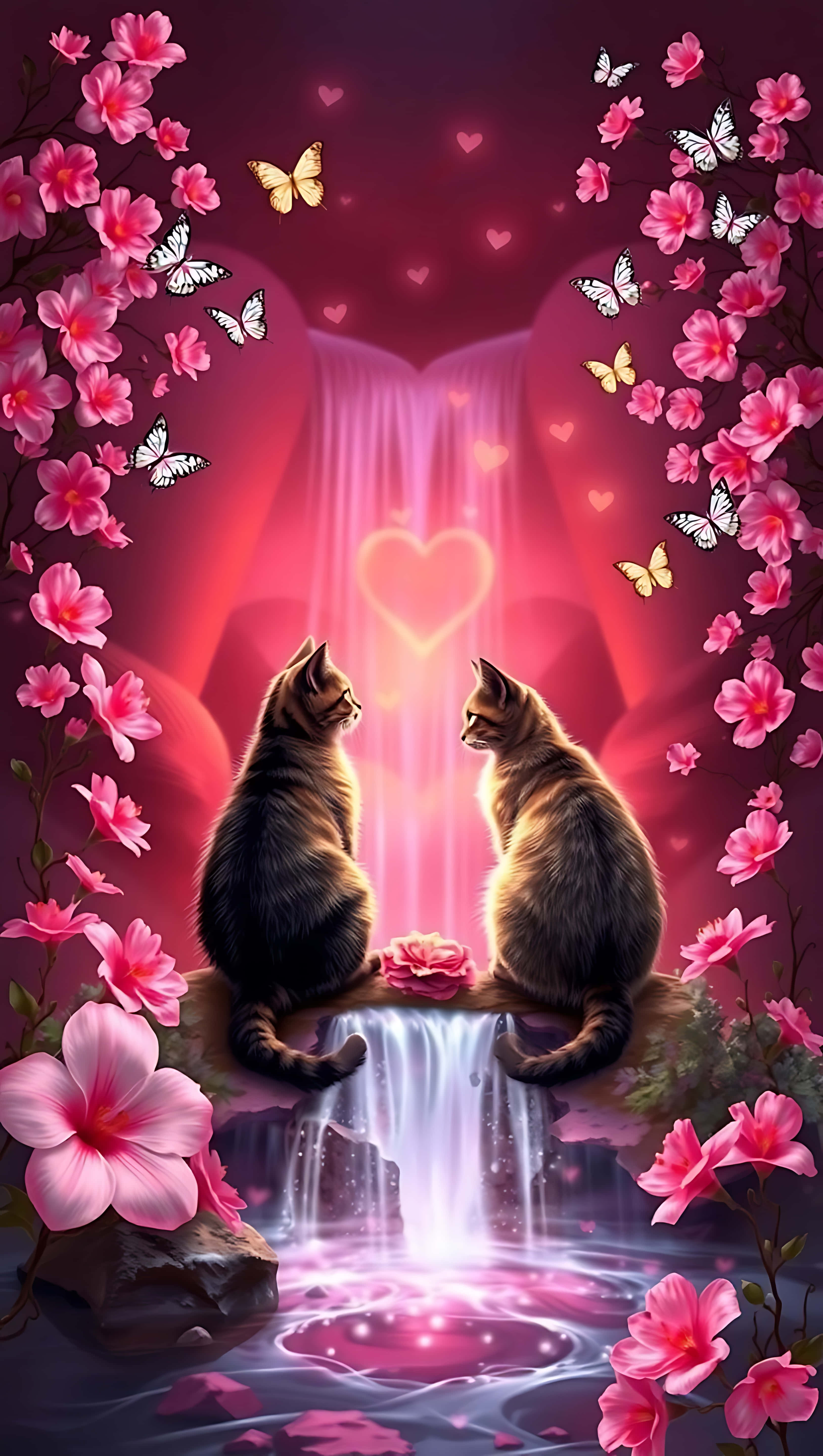 Valentins ro: Katte og kærlighedsglød. smartphone wallpaper Wallpapers