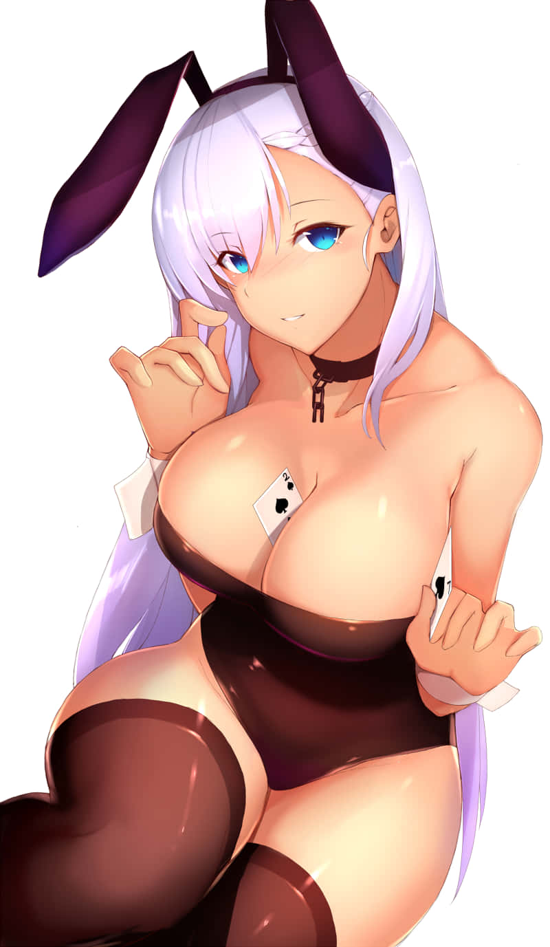 Varm anime-bunnygirl med spillekort Wallpapers