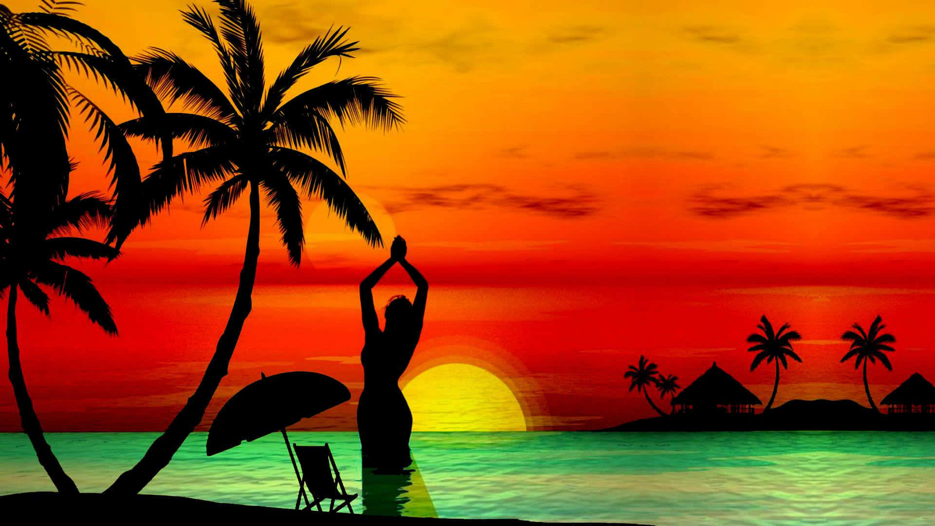 Varm og rolig strandstemning ved solnedgang Wallpapers
