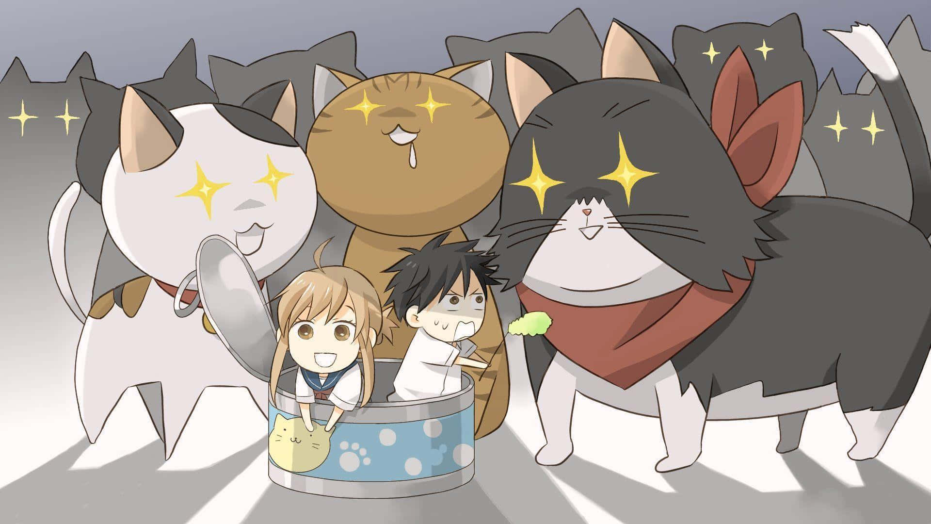 Venner laver sjove ansigter mens de ser anime Wallpapers
