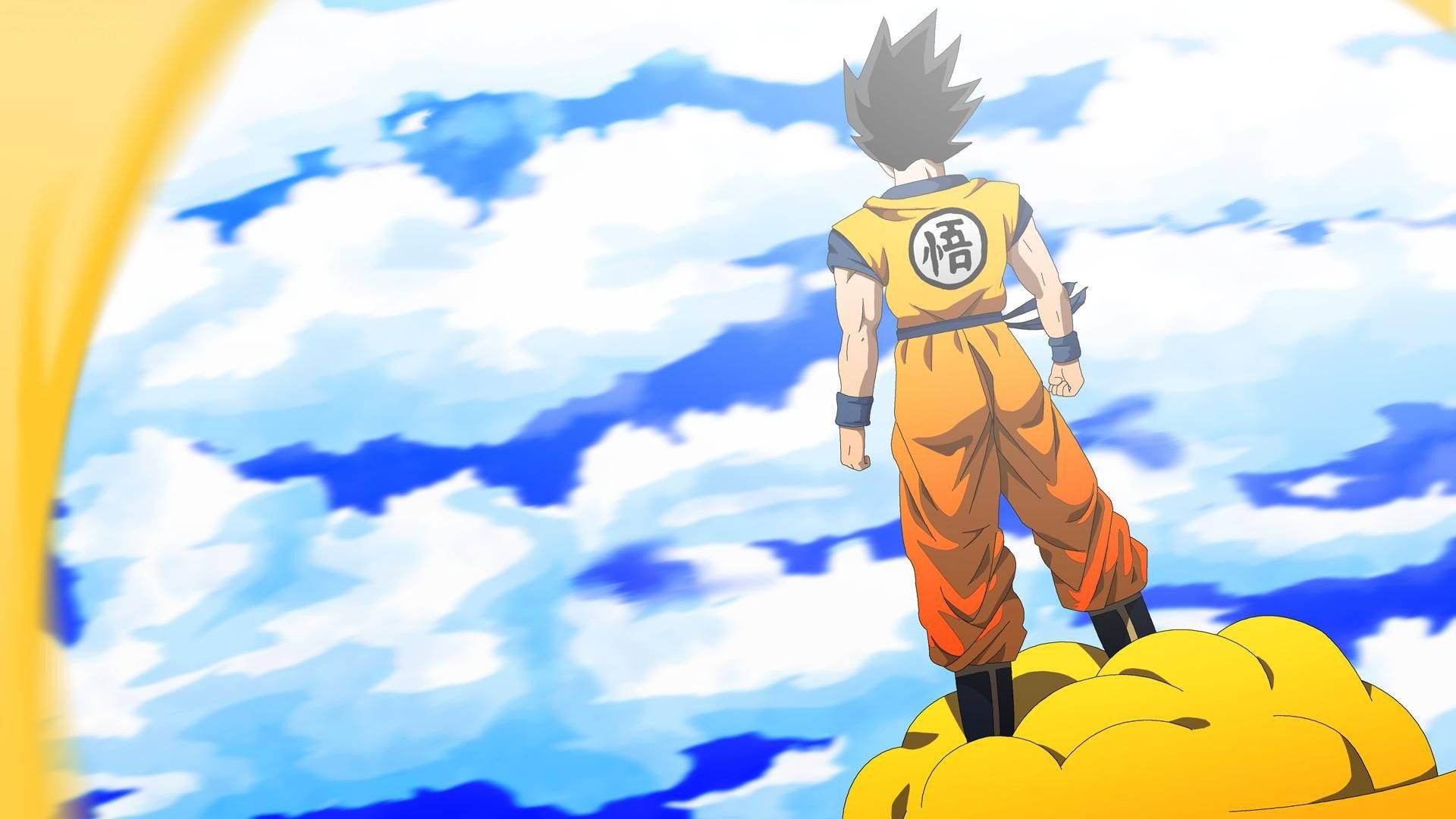 Dragon Ball Z stående på en gul sky og kigger på planeten Namek, super saiyan-karakteren fra populær anime. — Goku Wallpapers