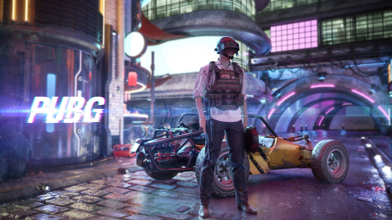 Victor i neonbyen PUBG 1366x768 Wallpapers