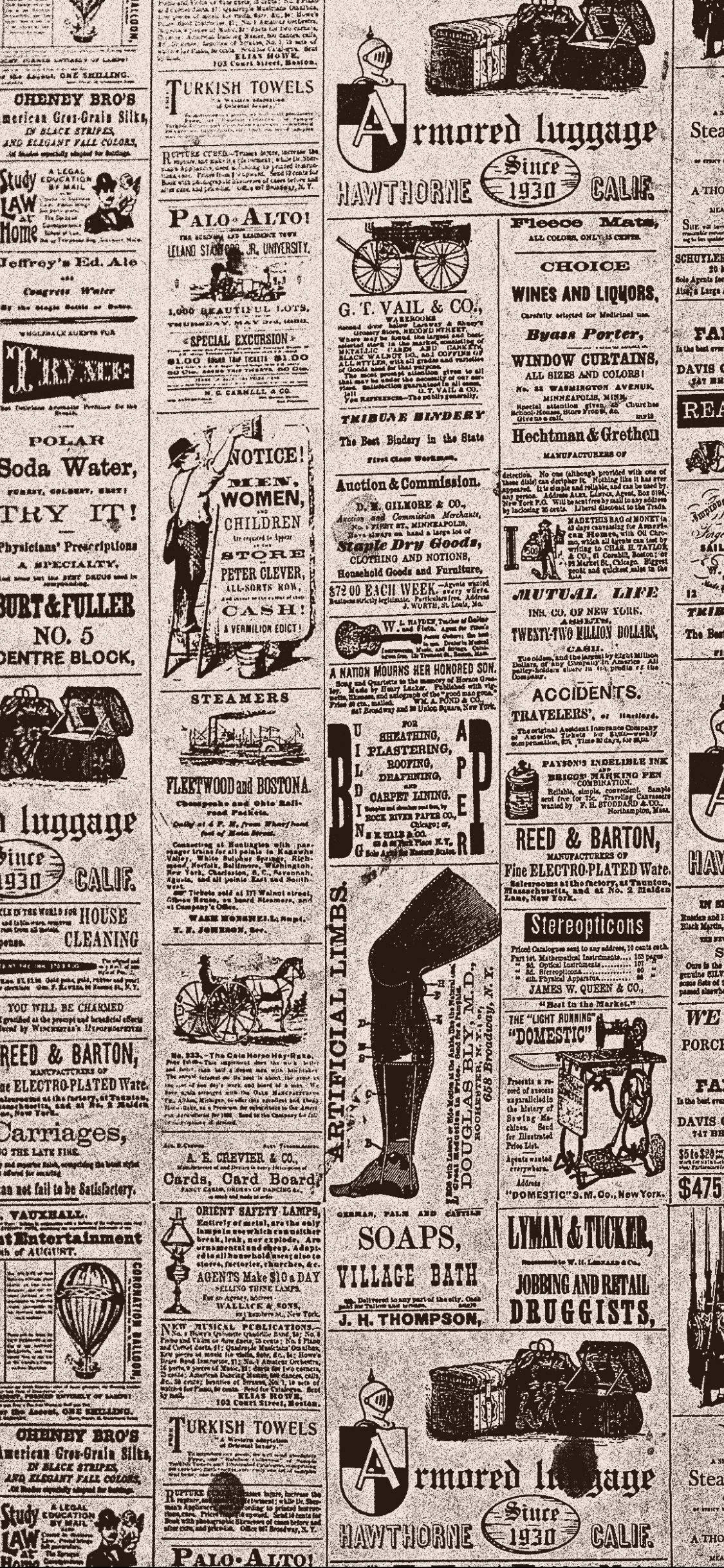Vintage avisæstetik med antikke annoncer Wallpapers