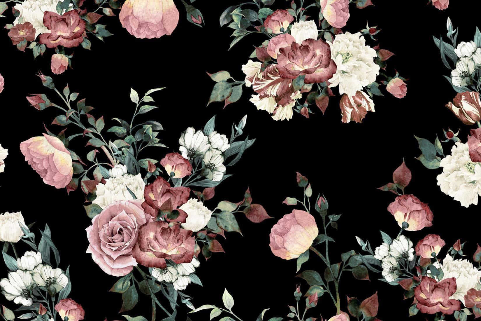 Vintage blomst på sort baggrund Wallpapers