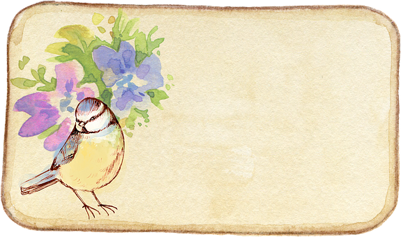 Vintage fugle- og blomsterakvarelramme Wallpapers