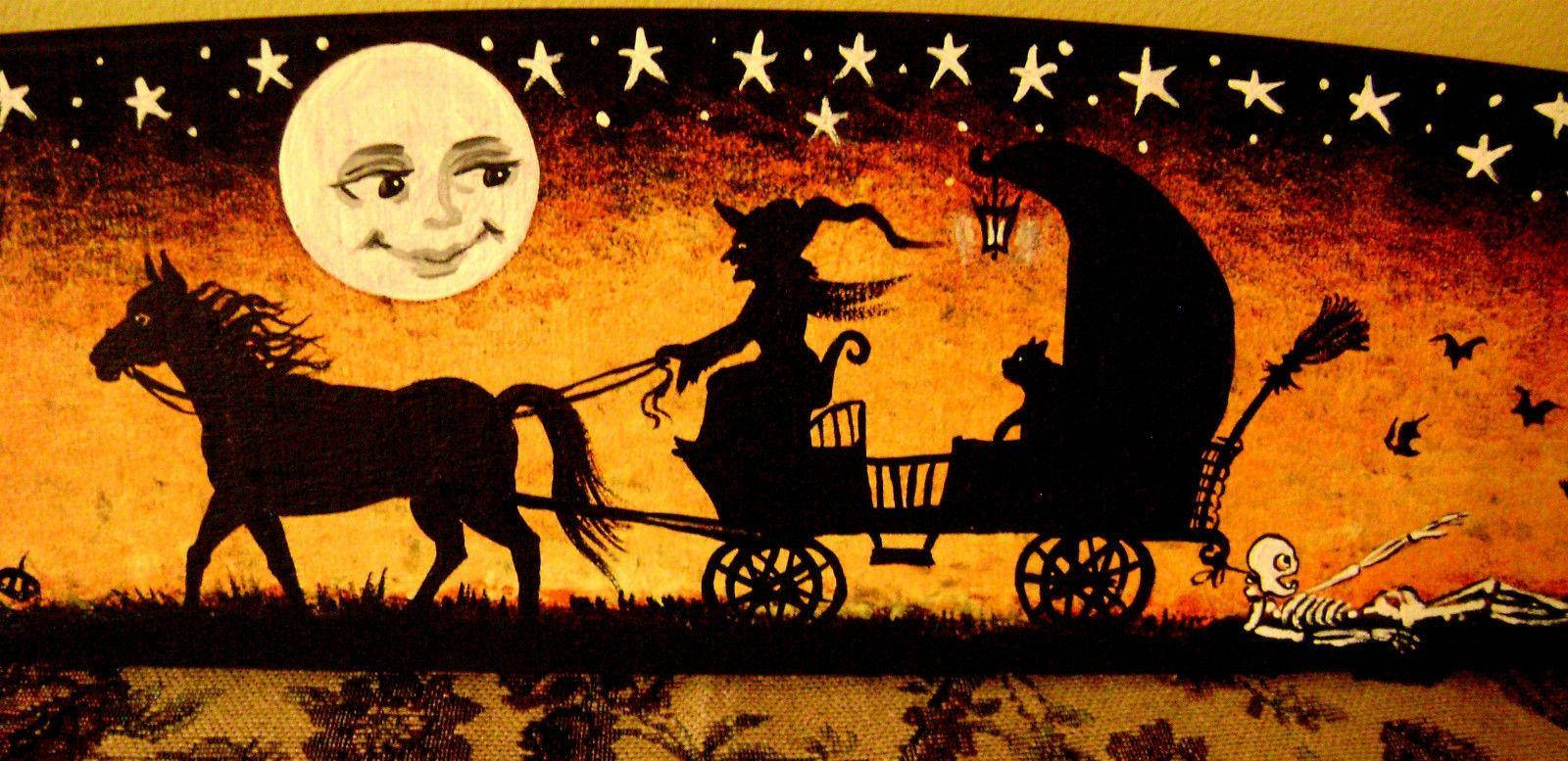 Vintage Halloween Heks i Vogn Wallpapers