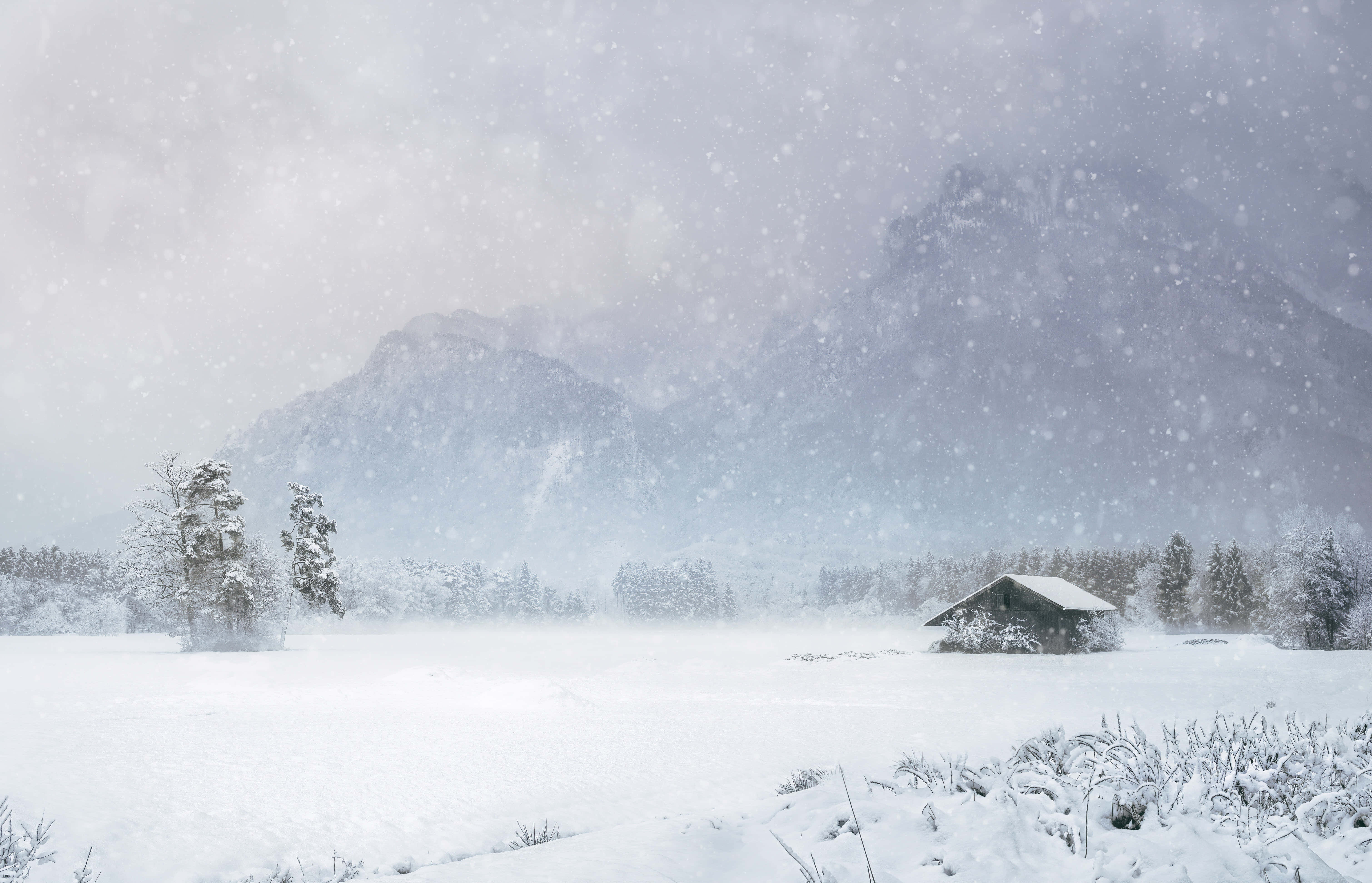 Vinterlandskab med sneklædte bjerge Wallpapers