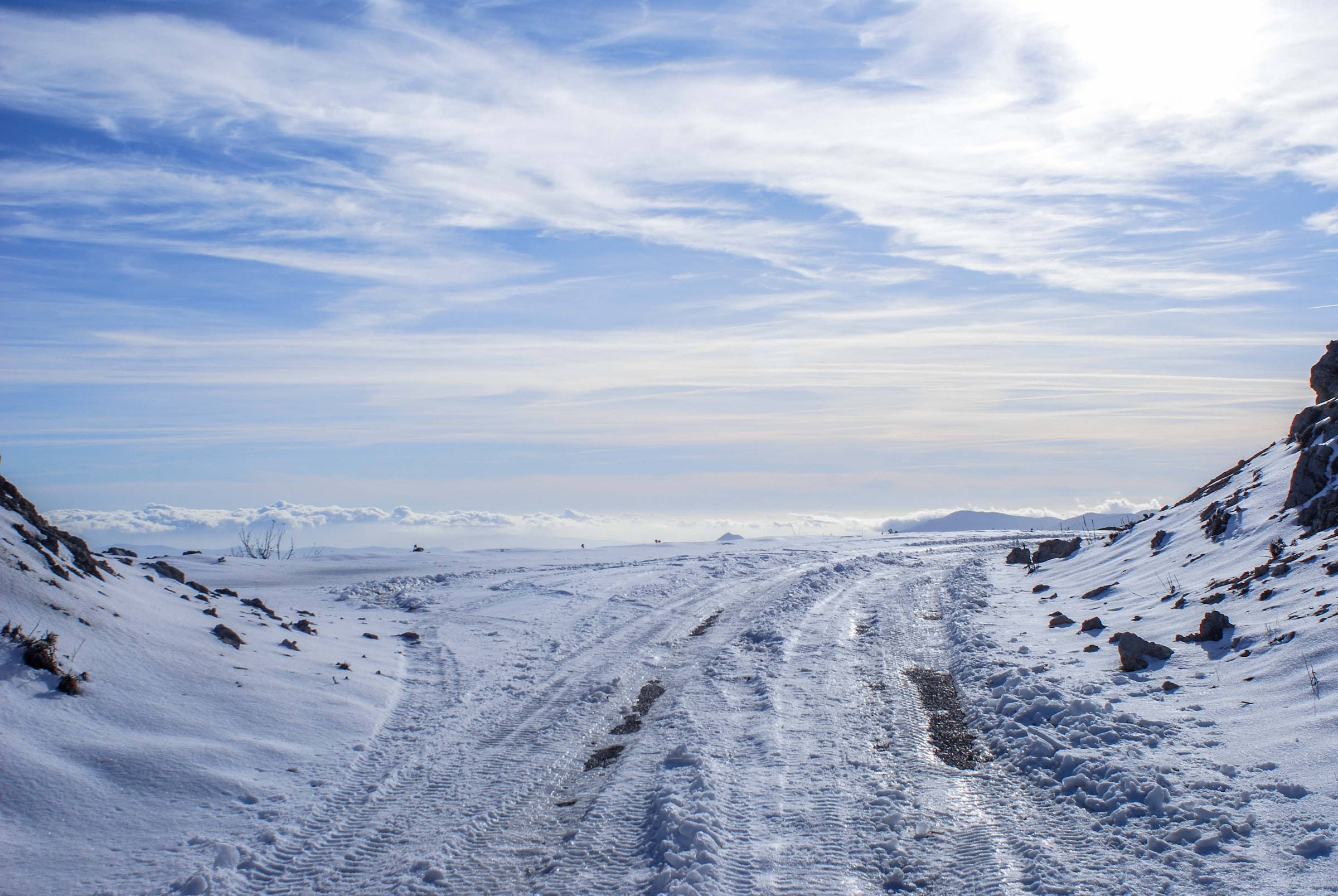 Vinterlandskab Snevej Skyet Himmel Wallpapers