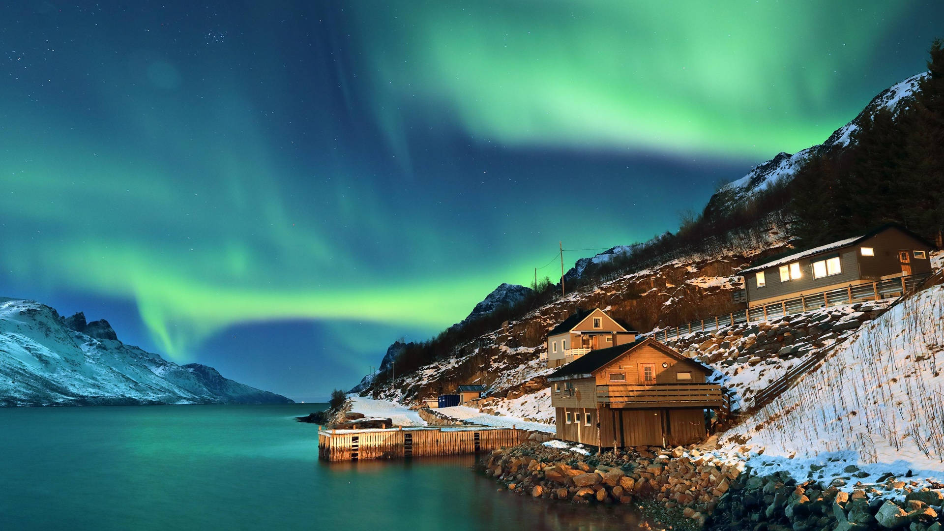 Vinteræstetik Aurora Borealis Hytte Wallpapers