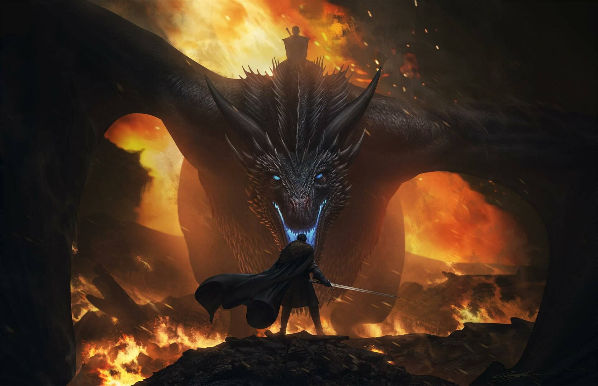 Viserion kæmper mod Jon Snow Game of Thrones Wallpapers
