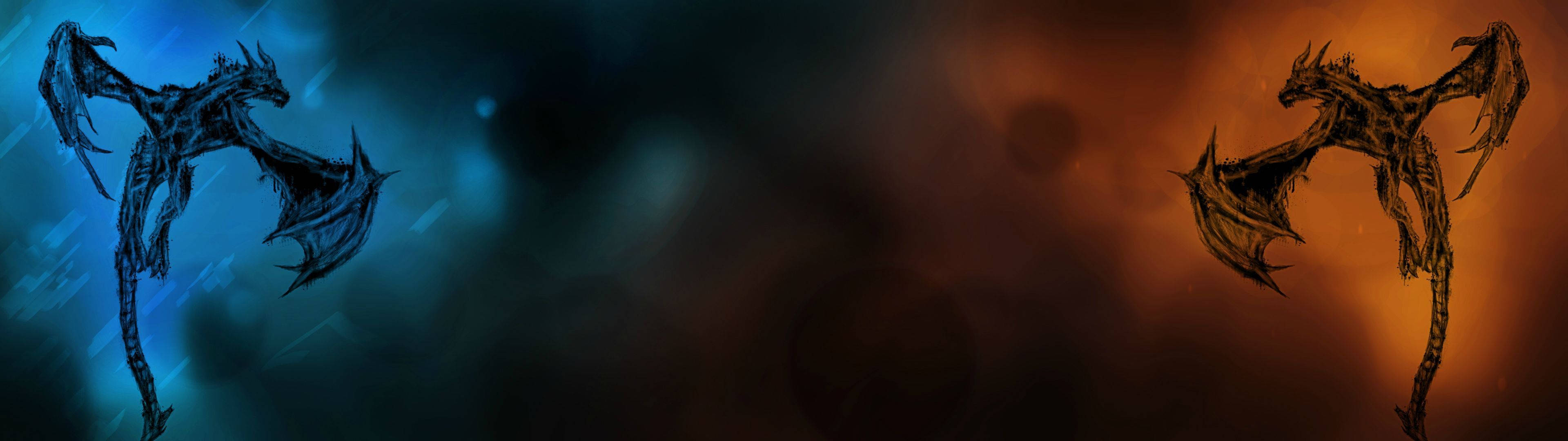 Voldsom drage over skoven - Dobbelt skærm Wallpapers