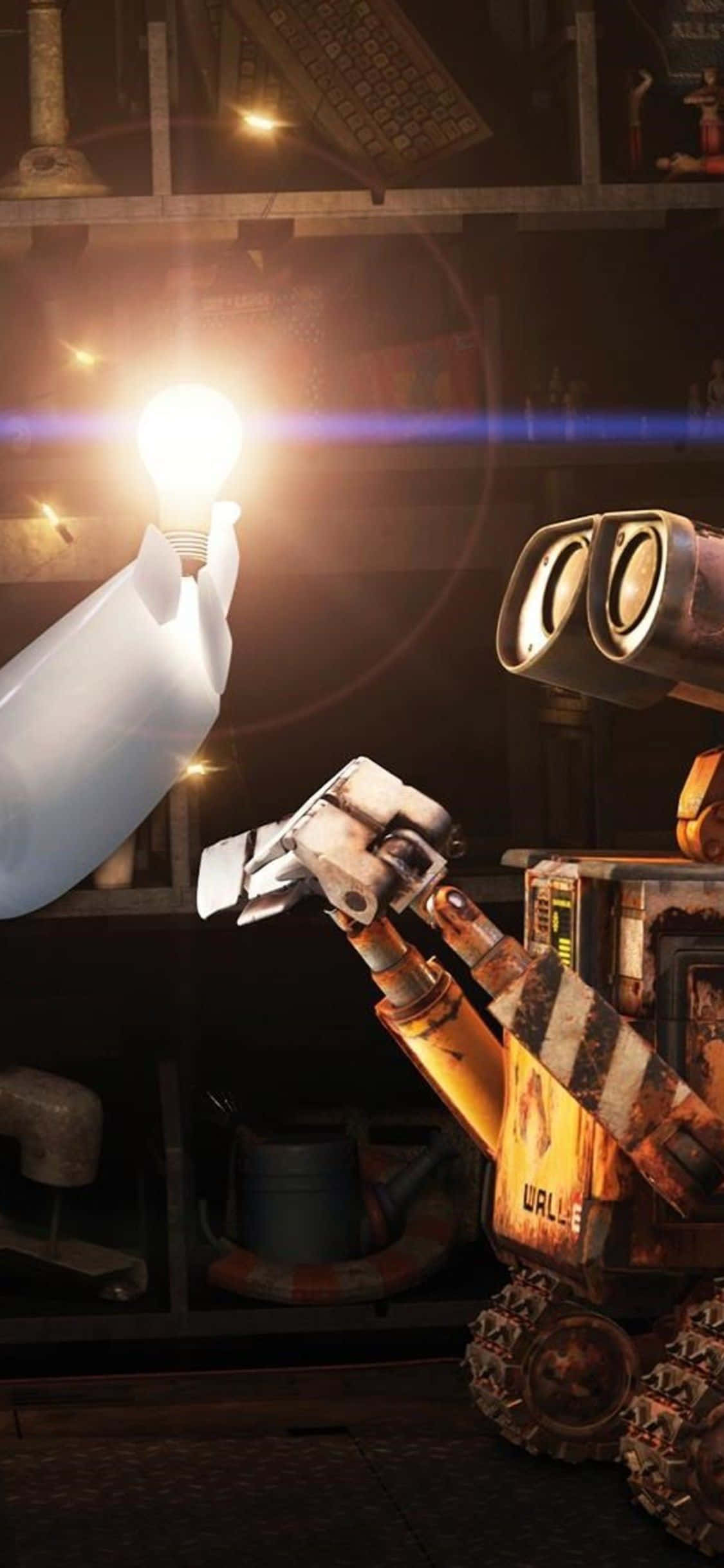 Wall E iPhone kigger på en lyspære Wallpapers