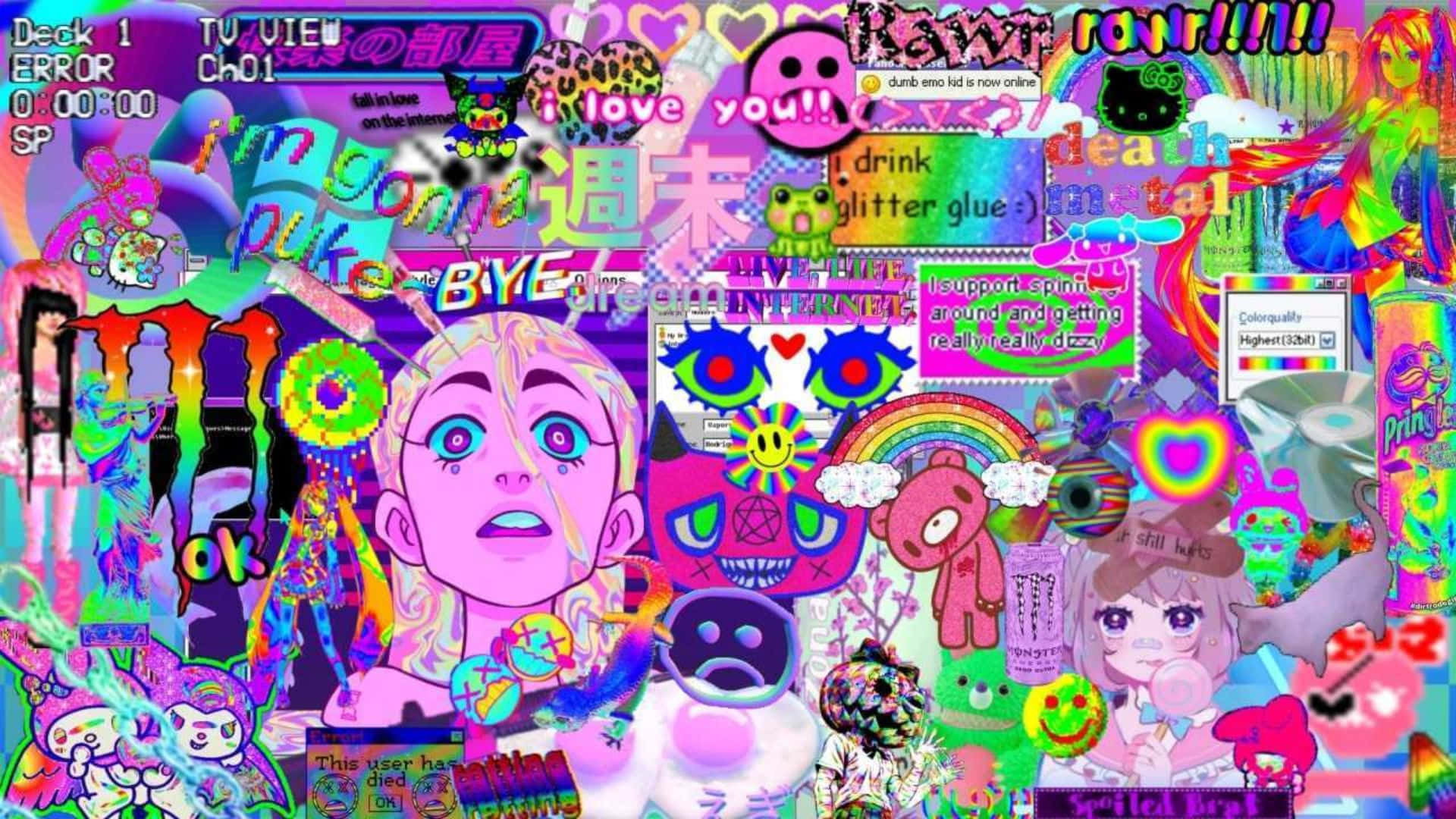 Weirdcore-profilbillede med slogans og logoer Wallpapers