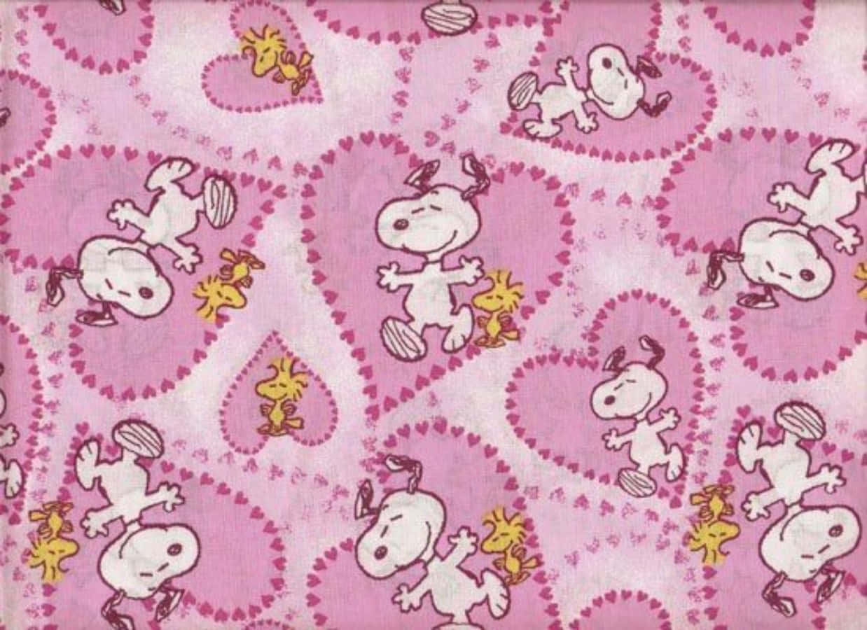 Woodstock og Snoopy Valentines Lyserøde Hjerter Wallpapers